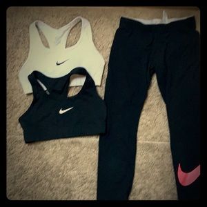 Bundle of Nike capris and sports bras, size S